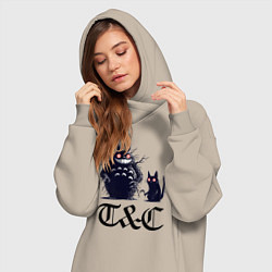 Женское худи-платье Totoro and black cat - anime, цвет: миндальный — фото 2