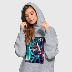 Женское худи-платье Крутой волчара в ночном Нью-Йорке - нейроарт, цвет: меланж — фото 2