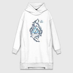 Женское худи-платье Фенрир скандинавчкая руна, цвет: белый