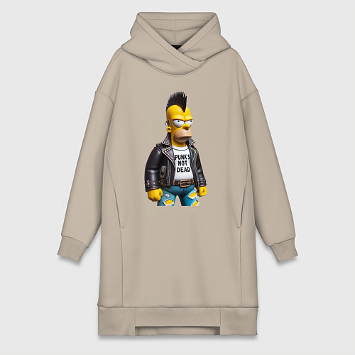 Женская толстовка-платье The harsh Homer Simpson - punks not dead / Миндальный – фото 1