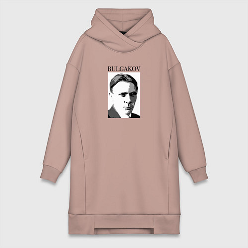 Женская толстовка-платье Михаил Булгаков портрет в черно-белом / Пыльно-розовый – фото 1