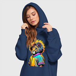 Женское худи-платье Прикольный львёнок - поп-арт, цвет: тёмно-синий — фото 2