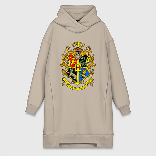 Женская толстовка-платье Хогвартс - герб / Миндальный – фото 1