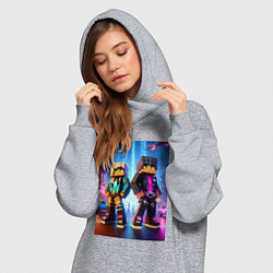 Женское худи-платье Minecraft - characters neon glow, цвет: меланж — фото 2