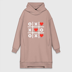 Женское худи-платье Крестики нолики, цвет: пыльно-розовый
