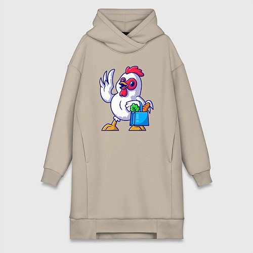 Женская толстовка-платье Петушок с продуктами / Миндальный – фото 1