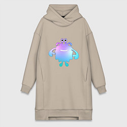 Женское худи-платье Monster cartoon blue purple, цвет: миндальный