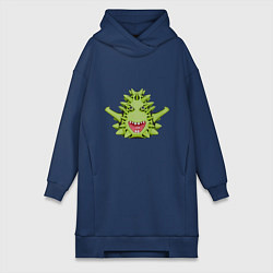 Женское худи-платье Cartoon monster with spikes green, цвет: тёмно-синий