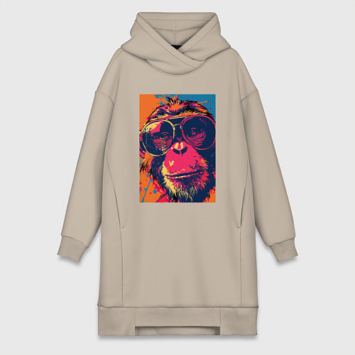 Женская толстовка-платье Обезьяна в очках big pop art / Миндальный – фото 1