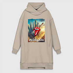Женское худи-платье Rolling Stones - logo-guitar, цвет: миндальный