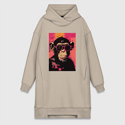 Женское худи-платье Крутая обезьянка, цвет: миндальный