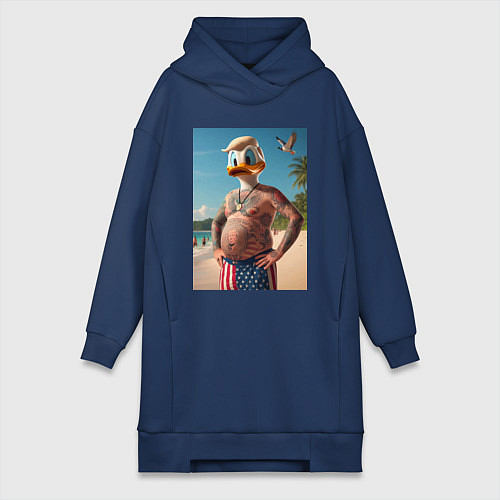 Женская толстовка-платье Donald Duck-Trump on a Florida beach / Тёмно-синий – фото 1
