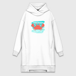 Женское худи-платье Симпатичный крабик и надпись, цвет: белый