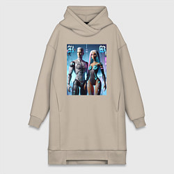 Женское худи-платье Barbie and Ken - cyber fantasy, цвет: миндальный