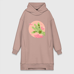 Женское худи-платье Жирафик и розовые облака, цвет: пыльно-розовый