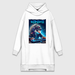 Женское худи-платье Дикобраз командный игрок - неоновое свечение, цвет: белый