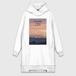 Женское худи-платье Favorite city с городским пейзажем, цвет: белый