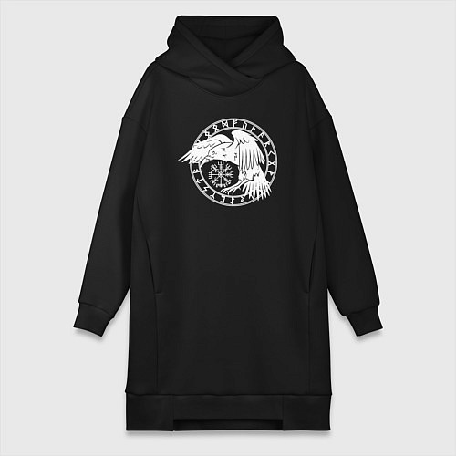 Женская толстовка-платье Северный ворон в круге рун / Черный – фото 1