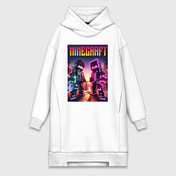 Женское худи-платье Minecraft - neon fantasy ai art, цвет: белый