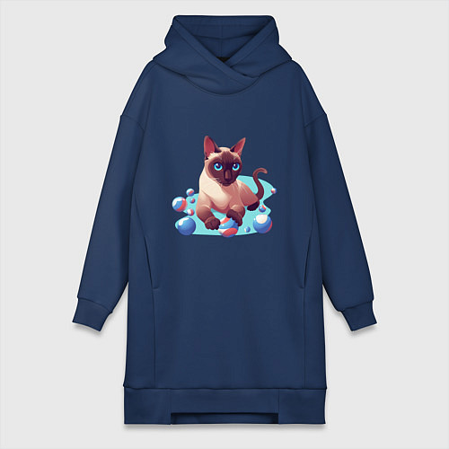 Женская толстовка-платье Синеглазый кот / Тёмно-синий – фото 1