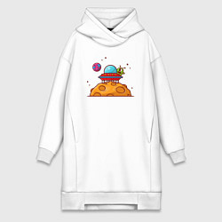 Женское худи-платье Инопланетянин на луне, цвет: белый