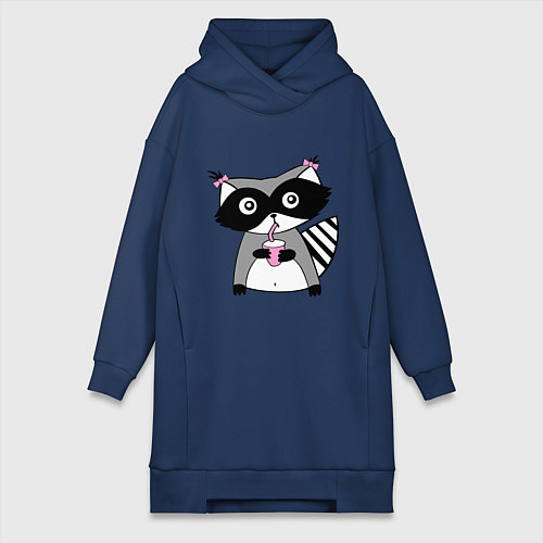 Женская толстовка-платье Енот-девочка / Тёмно-синий – фото 1
