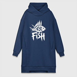 Женское худи-платье Рыба с шипами, цвет: тёмно-синий