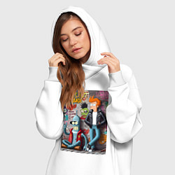 Женское худи-платье Бендер и Фрай - панк жив, цвет: белый — фото 2