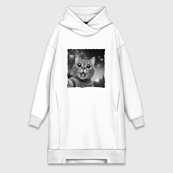 Женское худи-платье Кот селфи, цвет: белый