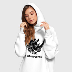 Женское худи-платье Носорог в цветах, цвет: белый — фото 2
