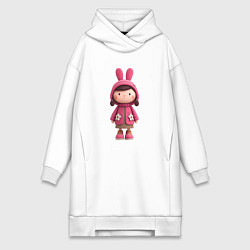 Женское худи-платье Девочка в розовом зимнем наряде, цвет: белый