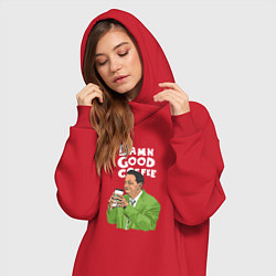 Женское худи-платье Damn good coffee, цвет: красный — фото 2