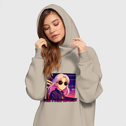 Женское худи-платье Ретровейв аниме девушка, цвет: миндальный — фото 2