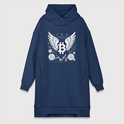 Женское худи-платье Биткоин с крыльями, цвет: тёмно-синий