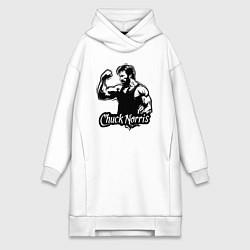 Женское худи-платье Мускулистый Чак Норрис, цвет: белый