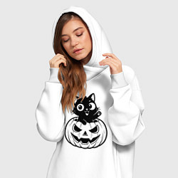 Женское худи-платье Котенок в тыкве, цвет: белый — фото 2