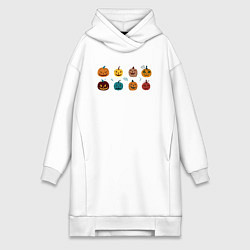 Женская толстовка-платье Разноцветные тыквы Джека на Хэллоуин