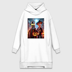 Женская толстовка-платье Бендер и Фрай в шляпе - ночь на хэллоуин