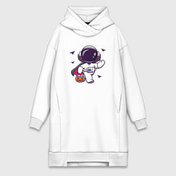 Женское худи-платье Космонавт с конфетками, цвет: белый