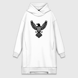 Женское худи-платье Ворон символ - оберег в кельтском стиле, цвет: белый