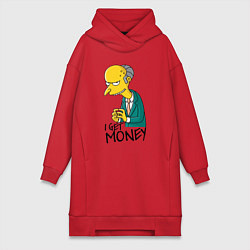 Женское худи-платье Mr. Burns: I get money, цвет: красный