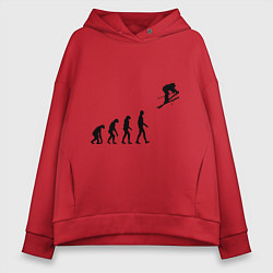 Толстовка оверсайз женская Эволюция лыжник, цвет: красный