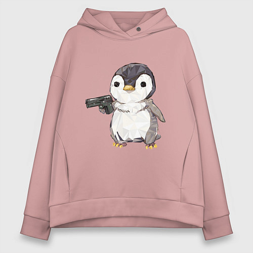 Женское худи оверсайз Пингвин с пистолетом / Пыльно-розовый – фото 1