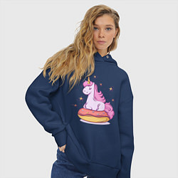 Толстовка оверсайз женская Единорог на пончике, цвет: тёмно-синий — фото 2