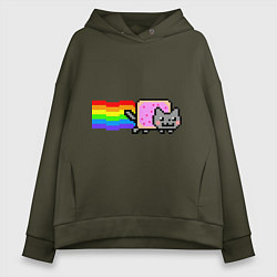 Толстовка оверсайз женская Nyan Cat, цвет: хаки
