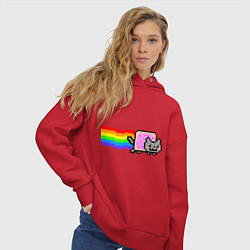 Толстовка оверсайз женская Nyan Cat, цвет: красный — фото 2