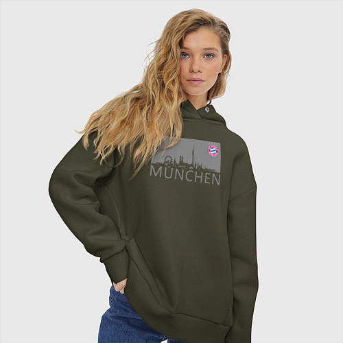 Женское худи оверсайз Bayern Munchen - Munchen City grey 2022 / Хаки – фото 3