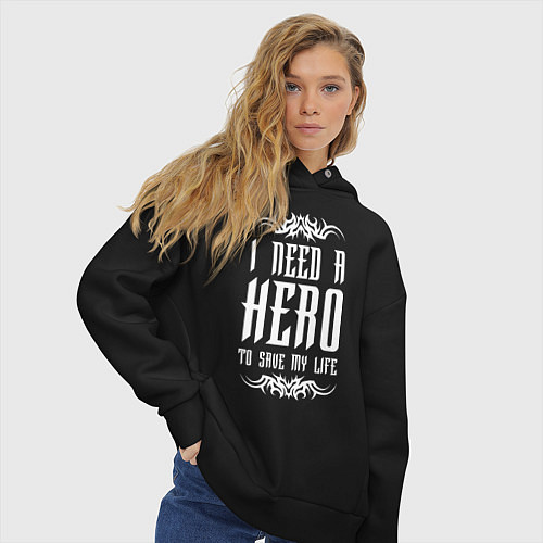 Женское худи оверсайз Skillet: I need a Hero / Черный – фото 3