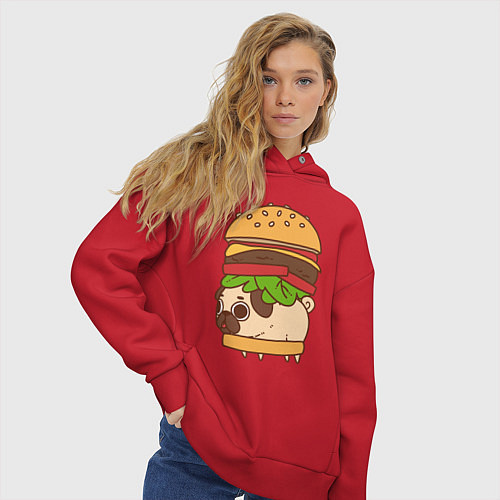 Женское худи оверсайз Мопс-бургер / Красный – фото 3