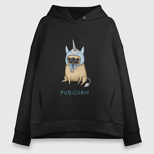 Женское худи оверсайз Pugicorn / Черный – фото 1